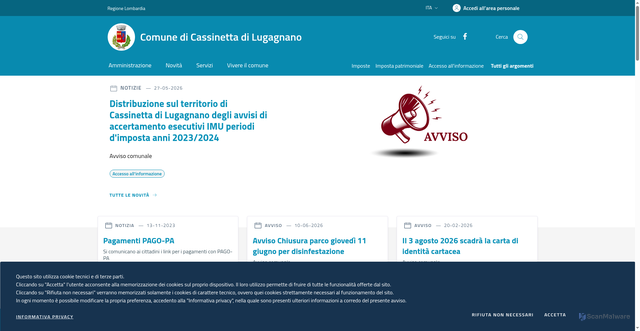 Security scan screenshot of https://www.comune.cassinettadilugagnano.mi.it