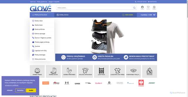 Security scan screenshot of http://www.glove.lt/