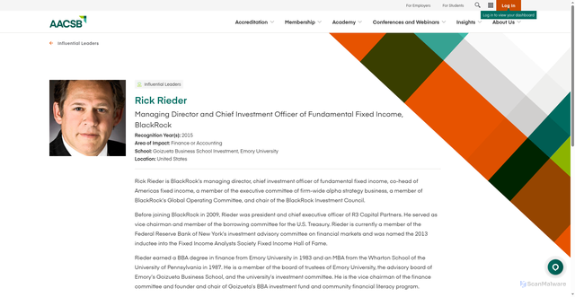 Security scan screenshot of https://www.aacsb.edu/about-us/advocacy/member-spotlight/influential-leaders/2015/rick-rieder