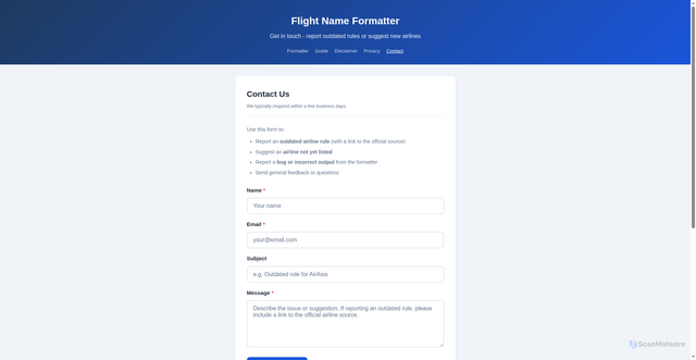 Security scan screenshot of https://flightname.com/contact