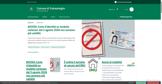 Security scan screenshot of https://www.comune.trebaseleghe.pd.it