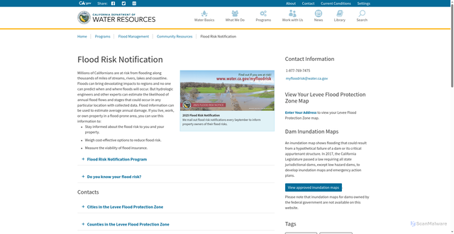 Security scan screenshot of https://water.ca.gov/Programs/Flood-Management/Community-Resources/Flood-Risk
