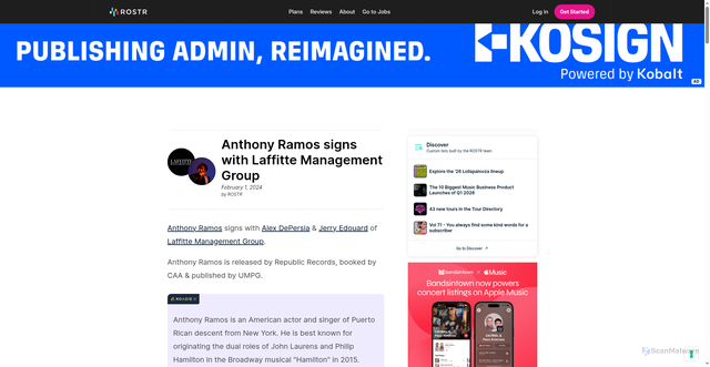 Security scan screenshot of https://hq.rostr.cc/insider/news/anthony-ramos-signs-with-laffitte-management-group