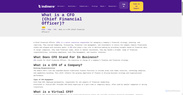 Security scan screenshot of https://www.indinero.com/faq/finance/what-is-a-cfo/