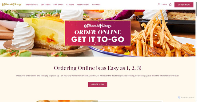 Security scan screenshot of https://www.thecheesecakefactory.com/