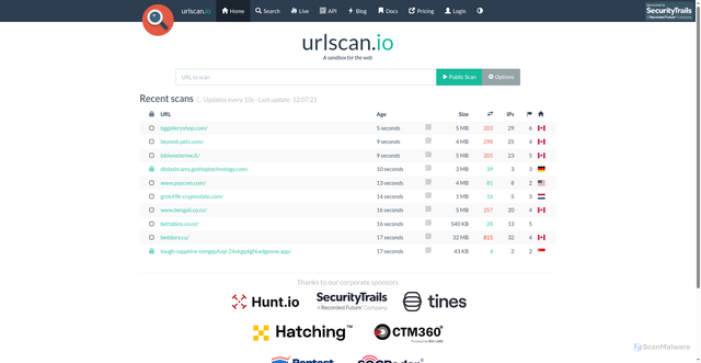 Security scan screenshot of https://urlscan.io/