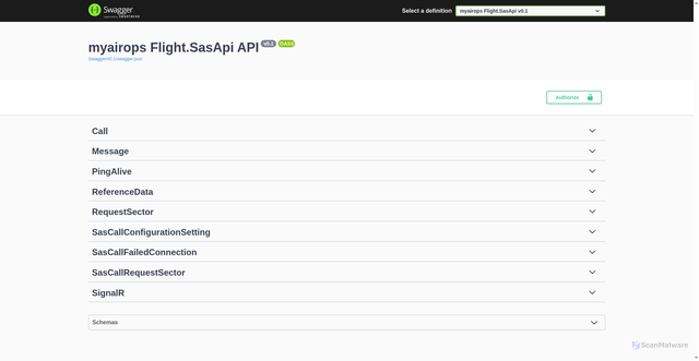 Security scan screenshot of https://sas-api.gama.flight.myairops.com