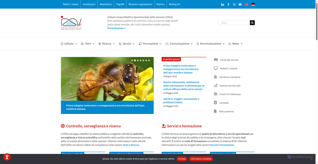Security scan screenshot of https://www.izsvenezie.it