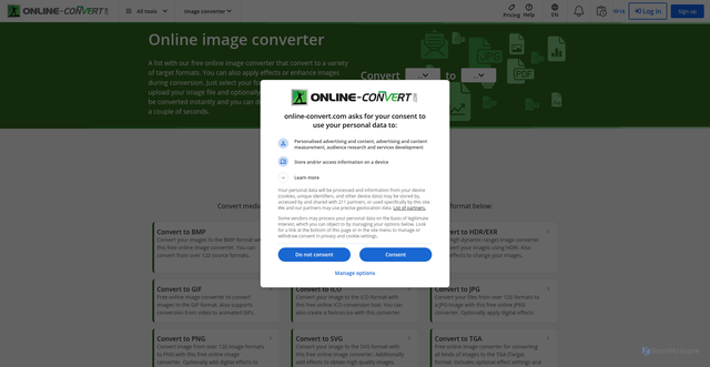 Security scan screenshot of https://image.online-convert.com