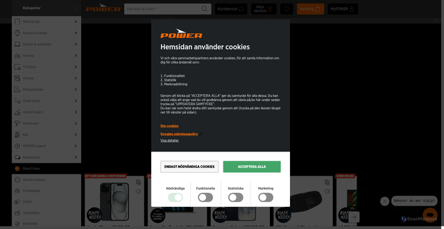 Security scan screenshot of https://www.power.se/