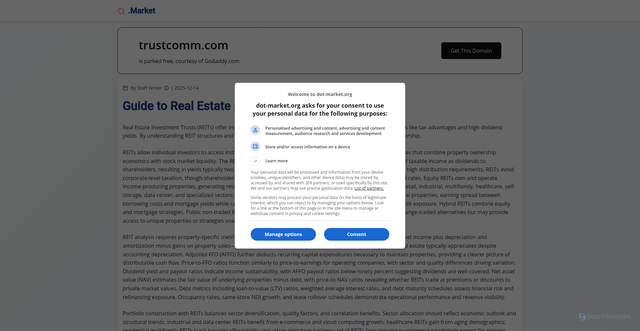 Security scan screenshot of https://trustcomm.com
