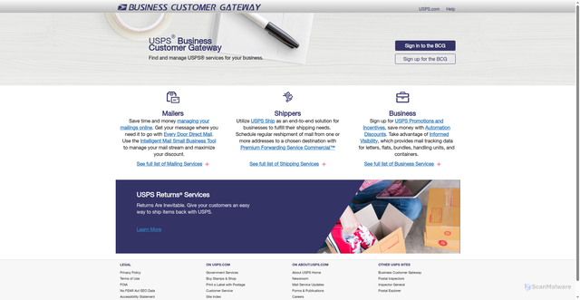 Security scan screenshot of https://gateway.usps.com