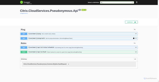 Security scan screenshot of https://pseudonymous-eastus-release-a.citrixworkspacesapi.net