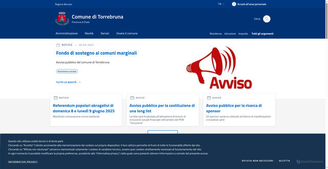 Security scan screenshot of https://www.comune.torrebruna.ch.it/