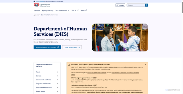 Security scan screenshot of https://www.dhs.pa.gov