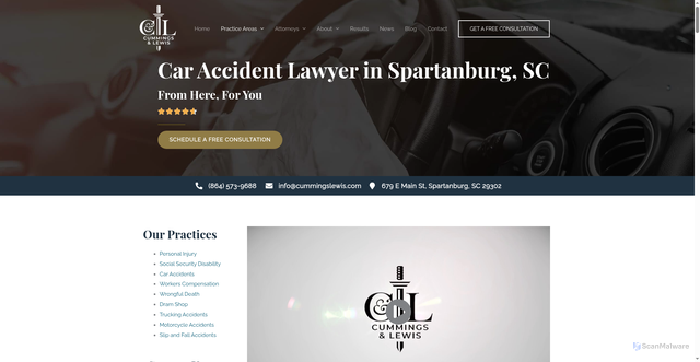 Security scan screenshot of https://cummingslewis.com/practice-areas/car-accident-attorneys/