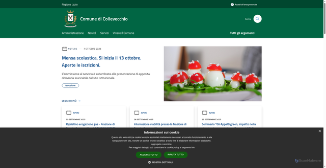 Security scan screenshot of https://www.comune.collevecchio.ri.it/it