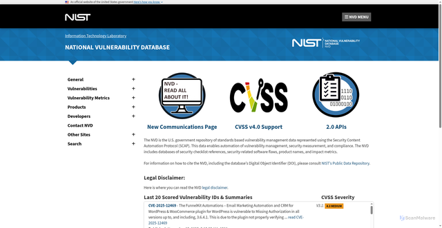 Security scan screenshot of https://nvd.nist.gov/
