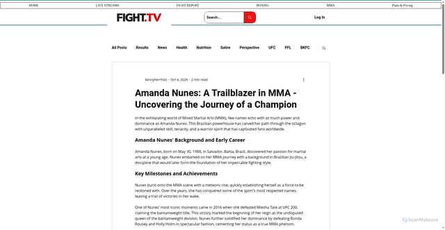 Security scan screenshot of https://www.fight.tv/post/amanda-nunes-a-trailblazer-in-mma-uncovering-the-journey-of-a-champion