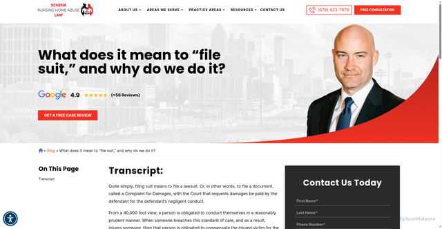 Security scan screenshot of https://www.schenkfirm.com/blog/what-does-it-mean-to-file-suit-and-why-do-we-do-it/