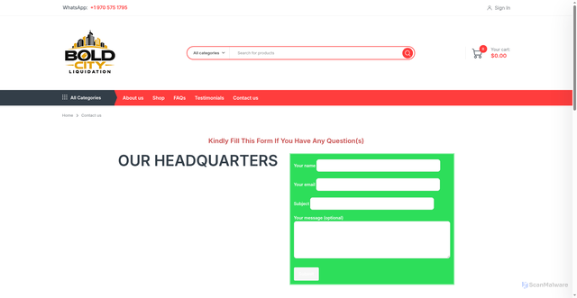 Security scan screenshot of https://boldcityliquidation.com/contact-us/
