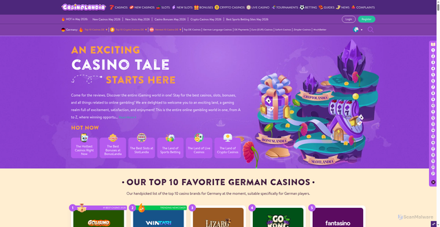 Security scan screenshot of https://casinolandia.com