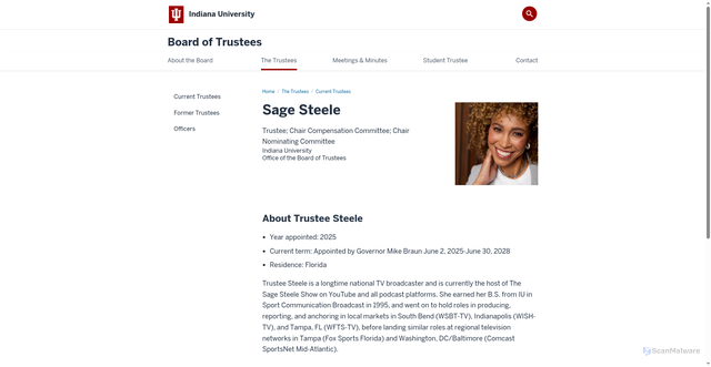 Security scan screenshot of https://trustees.iu.edu/the-trustees/current-trustees/steele-sage.html