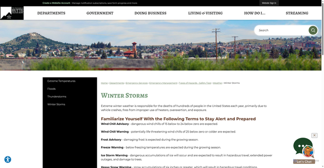 Security scan screenshot of https://www.co.silverbow.mt.us/725/Winter-Storms