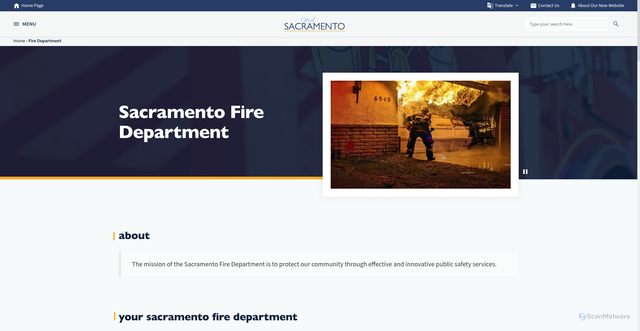 Security scan screenshot of https://www.cityofsacramento.gov/fire.html