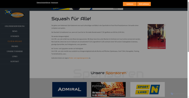 Security scan screenshot of https://squash-union.at/club-anlage.html