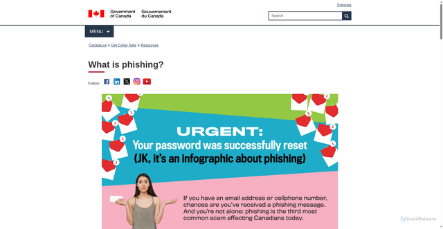 Security scan screenshot of https://www.getcybersafe.gc.ca/en/resources/what-phishing