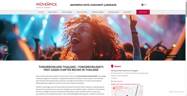 Security scan screenshot of https://www.movenpickbangkoksukhumvit15.com/hotel-in-asoke/tomorrowland-thailand/