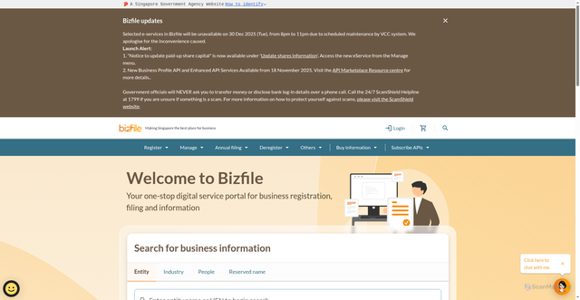 Security scan screenshot of https://www.bizfile.gov.sg