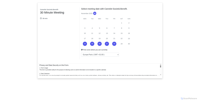 Security scan screenshot of https://yourcamelot.com/calendar/NTg2MTk=/MTg3ZDFlMjYyMTlhMjg4OGUxOTgxZTdmMzZlZjZlYjgxNTZiYmMyYzgzMWQ0ZTlh/MDg5ZjRlNTNhZjkwNjRjMmU1ZTRmNjljNzRkZjRlNDZmYWQ1MTc2NzAxYWIyZGJh