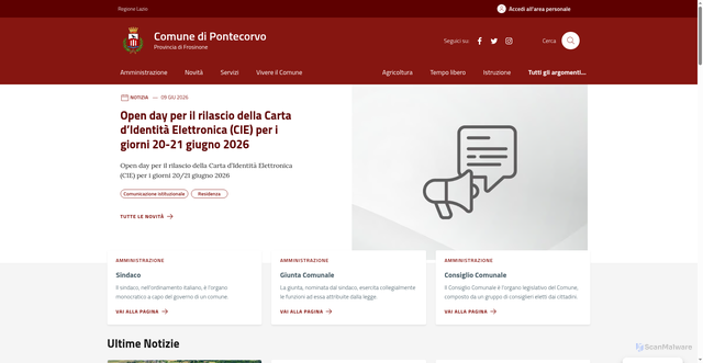 Security scan screenshot of https://www.comunepontecorvo.fr.it