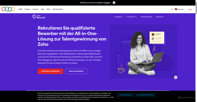 Security scan screenshot of https://recruit.zoho.com