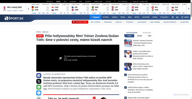 Security scan screenshot of https://sport.aktuality.sk/futbal/clanok/video-dusan-toth-s-mfk-zvolen-zdolal-v-barazi-komarno-2026051919172785540