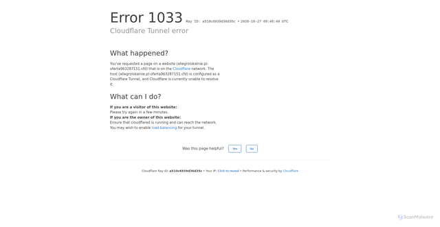 Security scan screenshot of http://allegrolokalnie.pl-oferta963287151.cfd