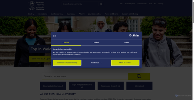 Security scan screenshot of https://www.swansea.ac.uk/