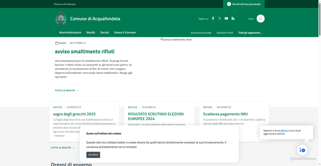 Security scan screenshot of https://www.comune.acquafondata.fr.it/