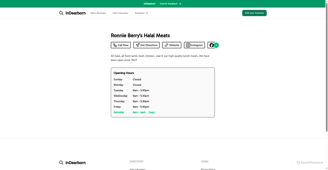Security scan screenshot of https://indearborn-astro.pages.dev/ronnie-berrys-halal-meats