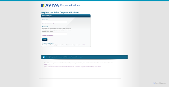 Security scan screenshot of https://avivacorporateplatform.co.uk