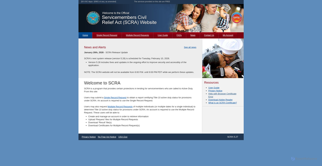 Security scan screenshot of https://scra-e.dmdc.osd.mil