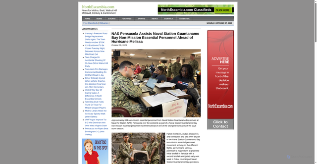 Security scan screenshot of http://www.northescambia.com/2025/10/nas-pensacola-assists-naval-station-guantanamo-bay-non-mission-essential-personnel-ahead-of-hurricane-melissa