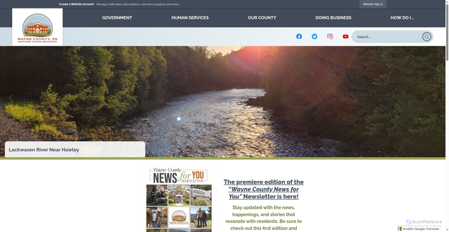 Security scan screenshot of https://waynecountypa.gov/