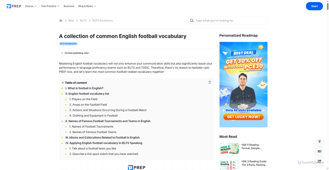 Security scan screenshot of https://prepedu.com/en/blog/english-football-vocabulary