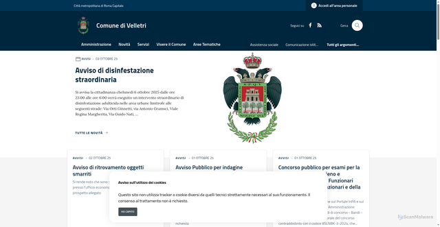 Security scan screenshot of https://www.comune.velletri.rm.it/