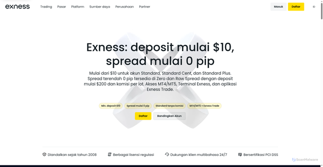Security scan screenshot of https://exnessindonesia.id/calendar/