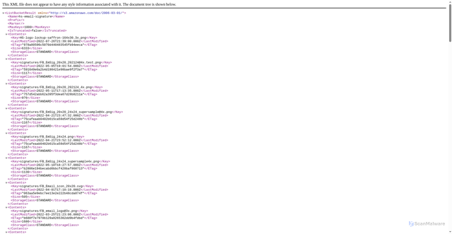 Security scan screenshot of https://hs-email-signature.s3.us-west-2.amazonaws.com