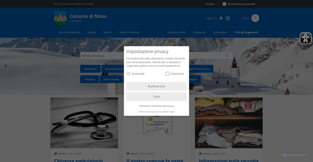 Security scan screenshot of https://www.comune.mosoinpassiria.bz.it/it